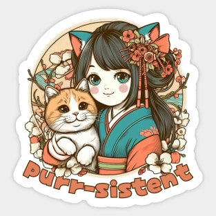 Japanese cat Purr-sistent Sticker